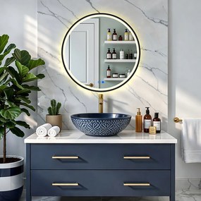 Okrągłe lustro z podświetleniem LED w czarnej aluminiowej ramie