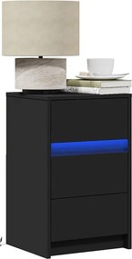 Czarny stolik nocny z szufladą i oświetleniem LED dla spersonalizowanego nastroju