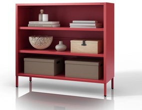 Niski regał metalowy czerwony Modern LUCA, 1000 x 900 x 350 mm