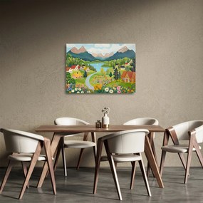 Obraz na szkle - Wioska w górach (70x50 cm)