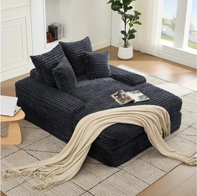 Sofa tapicerowana, szara sofa sztruksowa z oparciem i poduszkami - do salonu i sypialni