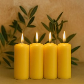 Zestaw słupkowych świec, 20 cm, Ø 7,5 cm, żółty, 4 sztuki.