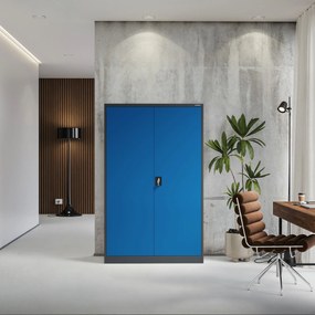 Szafa biurowa metalowa na akta antracytowo-niebieska JAN II, 1150 x 1850 x 400 mm