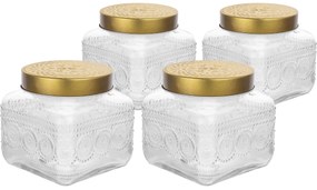Altom Zestaw szklanych pojemników z złotą pokrywką Daisy 1,3 l, 4 szt., 1,3 l