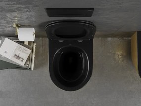 Mexen Lena miska wc Rimless z deską wolnoopadającą slim, duroplast, czarna mat/złota wzór linie - 30224077