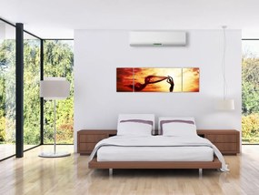 Obraz - Sylwetka kobiety o zachodzie słońca (170x50 cm)