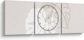 Obraz - Line art monstera N⁰2 (z zegarem) (90x30 cm)