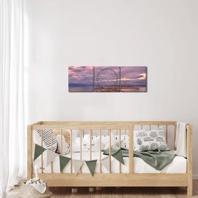 Obraz - Zmierzch nad miastem (z zegarem) (90x30 cm)