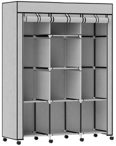 HOMCOM Szafa z tkaniny, rozwiązanie do przechowywania, 8 półek, 2 drążki, szary