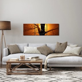 Obraz drzewa o zachodzie słońca (z zegarem) (90x30 cm)
