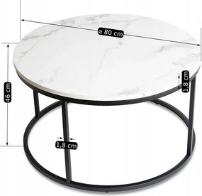 Stolik Kawowy CONNY MAX 80 cm Biały Marmur/Czarny Nowoczesny Glamour