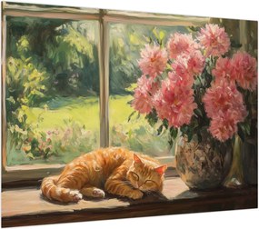 Obraz - Kot na oknie (70x50 cm)