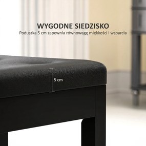 HOMCOM Ławka pianistyczna, obicie ze skóry ekologicznej, pikowane guziki, miejsce do przechowywania, nogi drewniane, Czarny