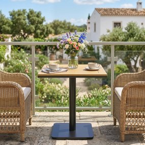 Outsunny Stół balkonowy 70 x 70 cm odporny na warunki atmosferyczne z blatem w wyglądzie drewna, szeroka podstawa, kwadratowy, naturalne drewno | Aosom PL