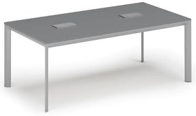 Stół konferencyjny PRIMO INVITATION, 200x100 cm, grafit + 2x port blatowy TYP VI, srebrny