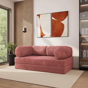 Masseno Sofa piankowa ALVIO z funkcją spania, Kanapa z pianki do salonu, Bezmontażowa, Tkanina sztruksowa – Pudrowy róż TILIA 62