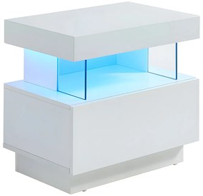 Stolik nocny z 1 szufladą i 1 wnęką - Z diodami - MDF - Lakierowany na biało - FABIO II