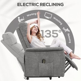 HOMCOM Fotel relaksacyjny z funkcją wstawania regulowane oparcie i podnóżek do 120 kg szary 66x90x96 cm | Aosom PL