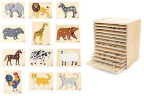 Viga zestaw puzzle drewniane 12 układanek zwierzątka montessori + stojak