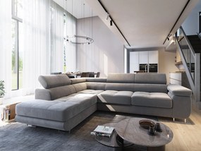 Masseno Narożnik SELVA z Funkcją Spania i Pojemnikiem na Pościel Narożnik L, Rozkładana sofa - Jasnoszary, MONOLITH 84