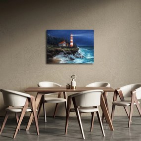 Obraz - Latarnia morska na brzegu oceanu, akwarela (70x50 cm)