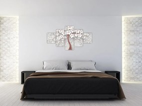 Obraz - Obraz białego drzewa z kwiatami, rosegold (125x70 cm)