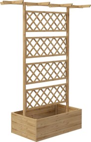 Outsunny Skrzynka na Kwiaty z Siatką Espalier, Prostokątna Drewniana Skrzynka z Tylnym Espalier dla Roślin Pnących i Dachem