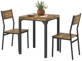 HOMCOM Zestaw Stołowy 3-częściowy, Stolik i 2 Krzesła, MDF+Metal, Brązowy