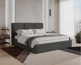 Łóżko tapicerowane 140x200 Mira boucle – łóżko z pojemnikiem na pościel i stelażem drewnianym, nowoczesne łóżko do sypialni, tkanina boucle – Szary