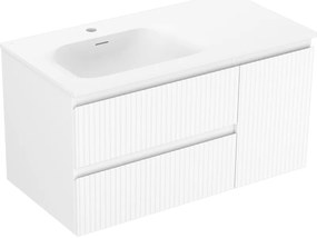 Mexen Rivel szafka łazienkowa 90 cm z umywalką Vela lewą, 2S, 1D, ryflowana, biała mat - 91A23-09047-3-BBFFF01-W23L01
