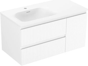 Mexen Rivel szafka łazienkowa 90 cm z umywalką Vela lewą, 2S, 1D, ryflowana, biała mat - 91A23-09047-3-BBFFF01-W23L01
