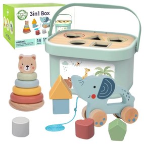 Woopie green pudełko sorter box 3w1 klocki piramidka słonik fsc
