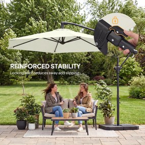 Outsunny Parasol ogrodowy Ø300 cm z mechanizmem blokującym, korbą, podstawą i wagami, kremowy | Aosom PL