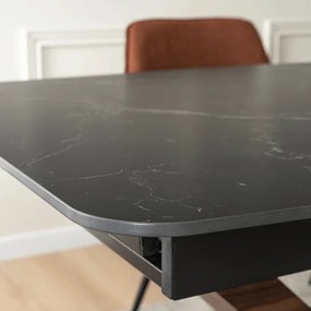 Stół Rozkładany Prostokątny ALICANTE 160-200 cm Ceramiczny Czarny/Orzech Japandi