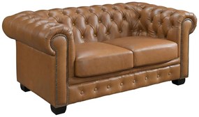 Kanapa 2-osobowa chesterfield BRENTON 100% skóry bawolej - Kolor: karmolowy vintage