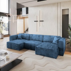 Masseno Narożnik SARMO z funkcją spania i pojemnikiem na pościel Narozniki U, Rozkładana sofa - Niebieski, POSO 05