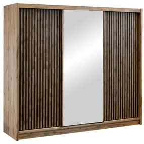 Szafa 3-drzwiowa przesuwna - Z lustrem - szer. 250 cm - Naturalny i czarny - CALOWI