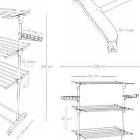 Pionowa suszarka na pranie z miejscem na wieszaki, 160 cm, ALTO