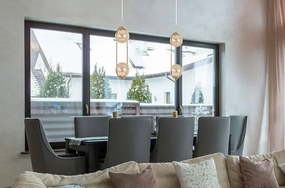 Złota lampa nad stół z 2 bursztynowymi kloszami - A669-Atro
