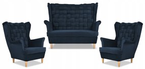 Zestaw wypoczynkowy Carol sofa fotele paski Family Meble granatowy