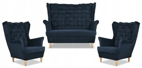 Zestaw wypoczynkowy Carol sofa fotele paski Family Meble granatowy
