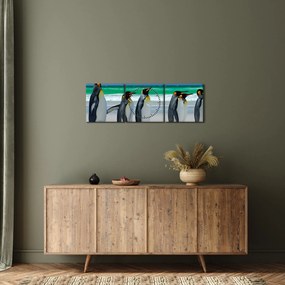 Obraz - Grupa Pingwinów królewskich (z zegarem) (90x30 cm)