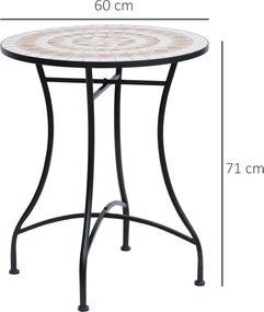 Outsunny Stolik Ogrodowy Balkonowy Mozaikowy Okrągły Stal i Ceramika Pomarańczowy Biały 60x71cm | Aosom PL