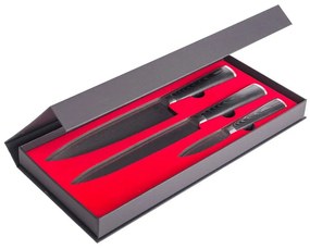 Zestaw noży G21 Damascus Premium w bambusowym bloku, pudełko, 3 szt. + kamień do ostrzenia