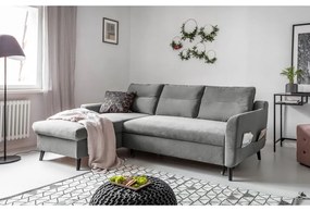 Jasnoszary aksamitny narożnik rozkładany Miuform Stylish Stan, lewostronny