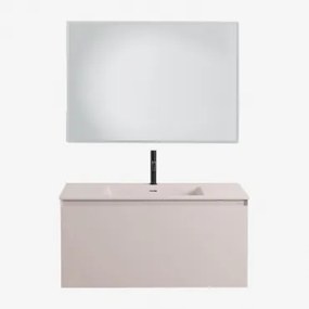 Zestaw Wiszących Mebli Łazienkowych Zintegrowany Z Umywalką Macrae Nature & Prostokątna Lampa Led I Przeciwmgielna 100x70 Cm Riben & Czarny Matowy ↑20