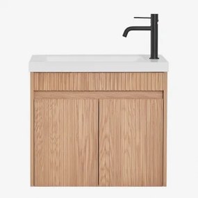 Zestaw Wiszących Mebli Łazienkowych Zintegrowany Z Umywalką Narek Popielaty Brąz & Bezlusterkowiec & Czarny Matowy - Sklum