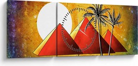 Obraz malowanych egipskich piramid (z zegarem) (90x30 cm)