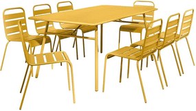 Metalowy zestaw mebli ogrodowych - stół dł. 200 cm i 8 krzeseł sztaplowanych - Musztardowy żółty - MIRMANDE od MYLIA