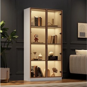 16-kolorowa gablota LED, 80x40x160 cm, z 2 szklanymi drzwiami i regulowanymi półkami, biała - do salonu i biura